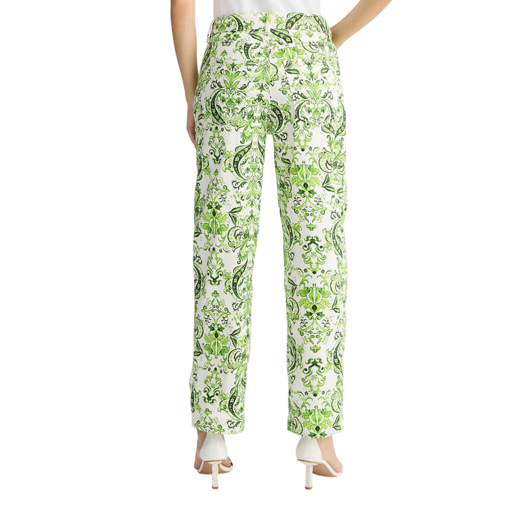 Pantaloni Donna in cotone stampato verde modella retro