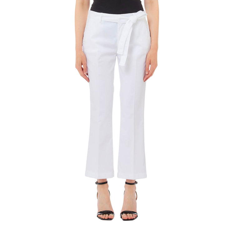 Pantaloni Bianchi Donna con cinta in vita modella frontale