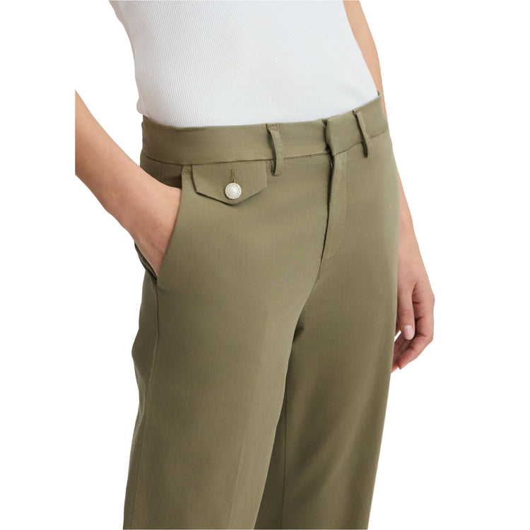 Pantaloni Donna Chino cropped tinta unita verde dettaglio