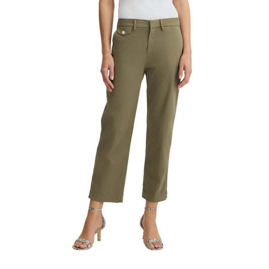 Pantaloni Donna Chino cropped tinta unita verde modella frontale
