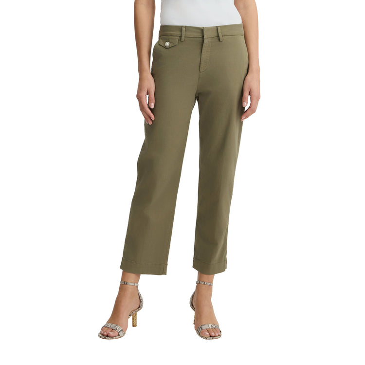 Pantaloni Donna Chino cropped tinta unita verde modella frontale