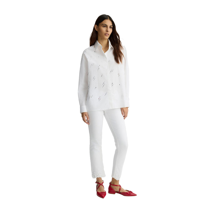 Pantaloni Donna Skinny con ricami Bianco modella frontale intera