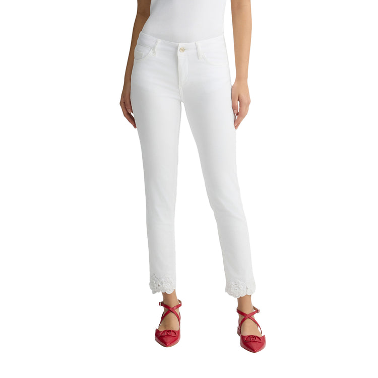 Pantaloni Donna Skinny con ricami Bianco modella frontale