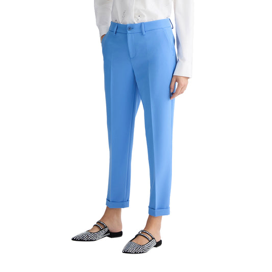 Pantaloni chino Donna in twill stretch Azzurro modella frontale