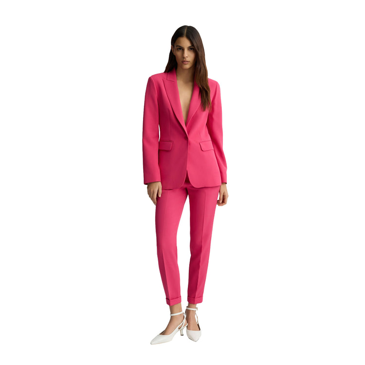 Pantaloni chino Donna in twill stretch Fucsia modella intera frontale