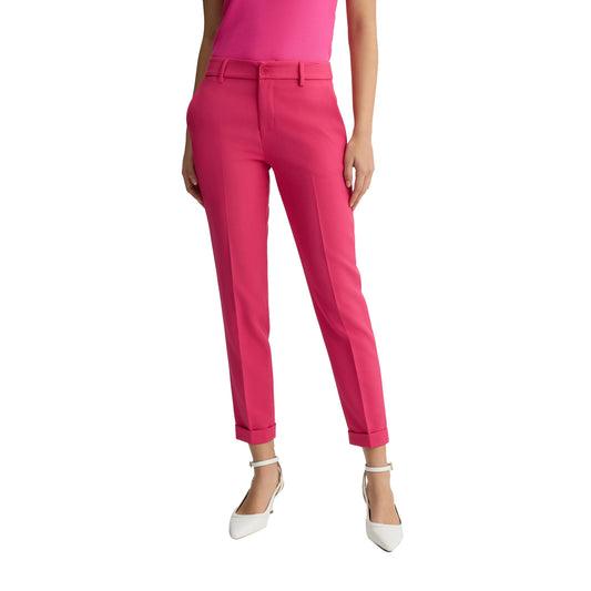 Pantaloni chino Donna in twill stretch Fucsia modella frontale