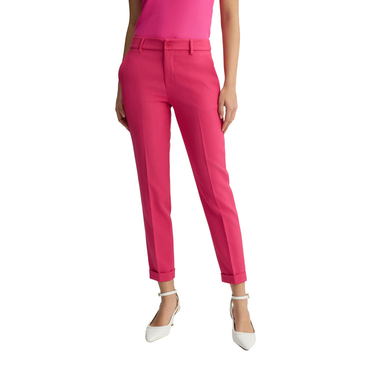 Pantaloni chino Donna in twill stretch Fucsia modella frontale