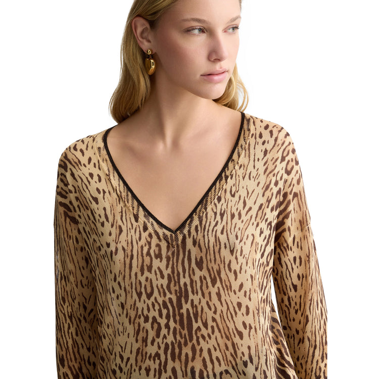 Maglia Donna con stampa animalier modella frontale ravvicinata