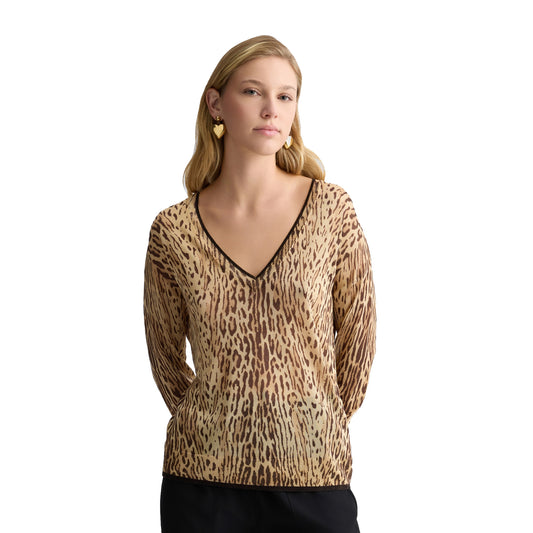 Maglia Donna con stampa animalier modella frontale
