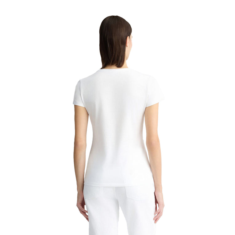 T-shirt Donna in cotone con stampa frontale modella retro