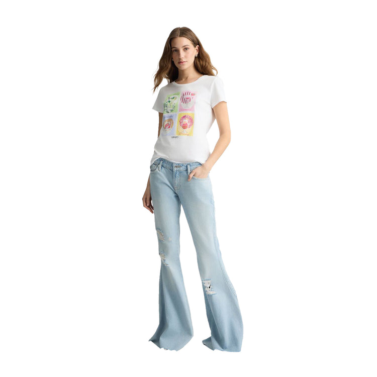 T-shirt Donna in cotone con stampa cocktail modella intra frontale