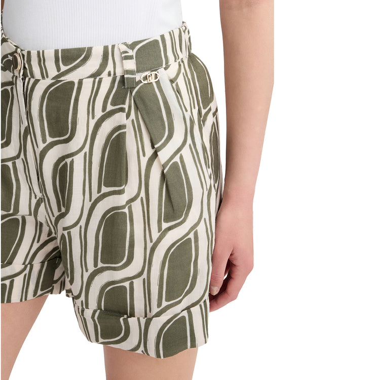 Shorts Donna in ramiè stampato Verde dettaglio