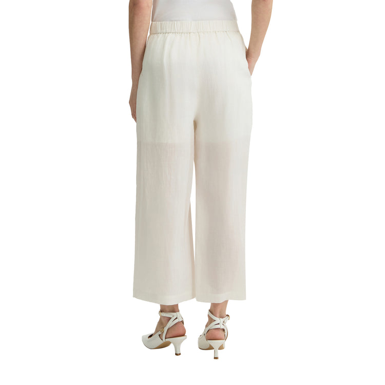 Pantaloni Donna a palazzo in ramiè bianco modella retro