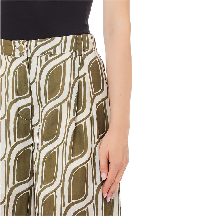 Pantaloni Donna a palazzo in ramiè verde dettaglio