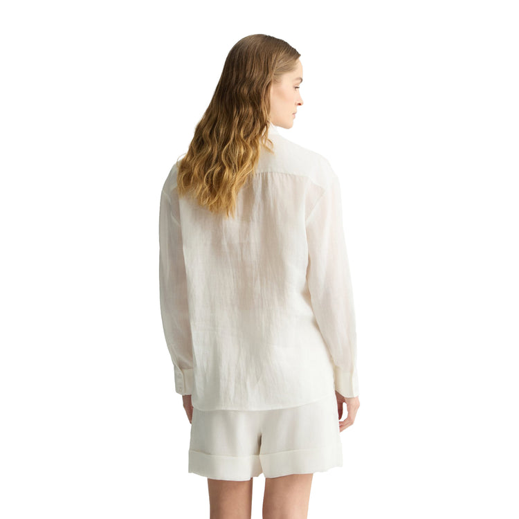 Camicia Donna in tessuto ramiè Bianco modella retro