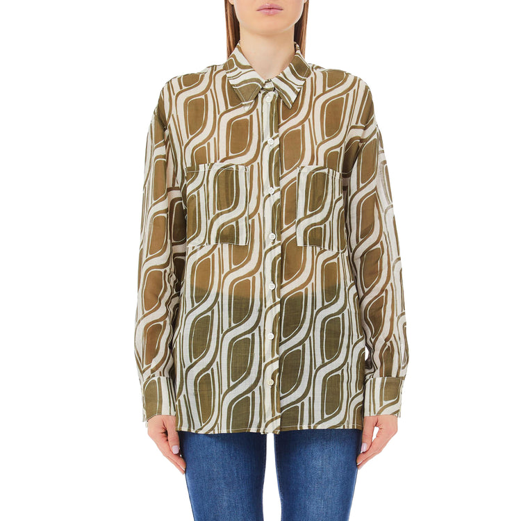 Camicia Donna in tessuto ramiè Verde modella frontale