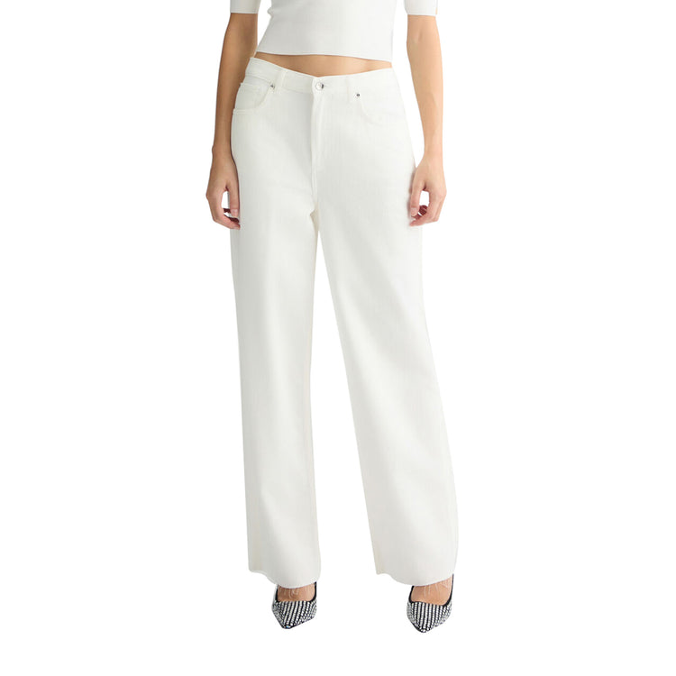 Pantaloni Donna wide leg tinta unita bianca modella frontale