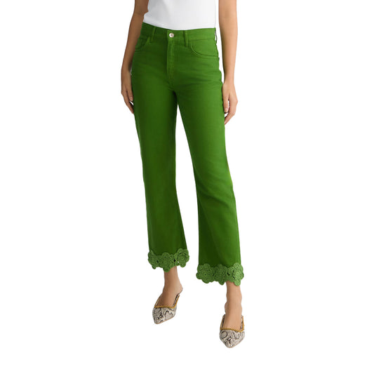 Jeans straight Verde Donna dettaglio ricamato modella frontale