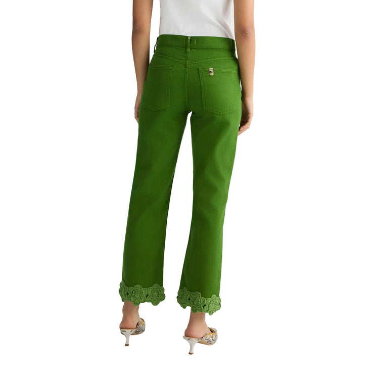 Jeans straight Verde Donna dettaglio ricamato modello retro
