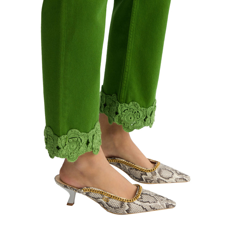 Jeans straight Verde Donna dettaglio ricamato dettaglio del ricamo ravvicinato