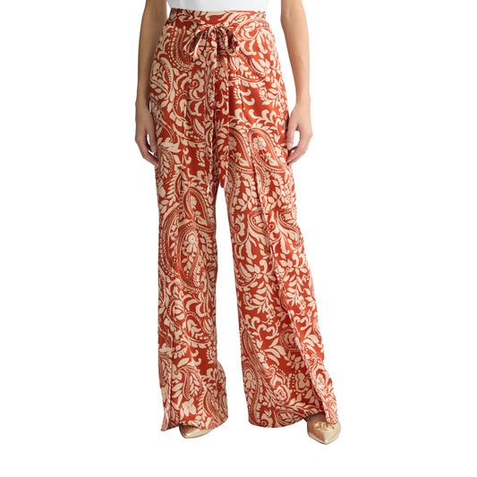 Pantaloni Donna con Stampa paisley all over modella frontale