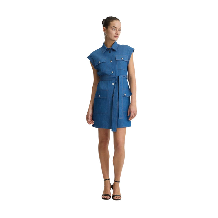 Abito corto Donna chemisier in denim modella frontale