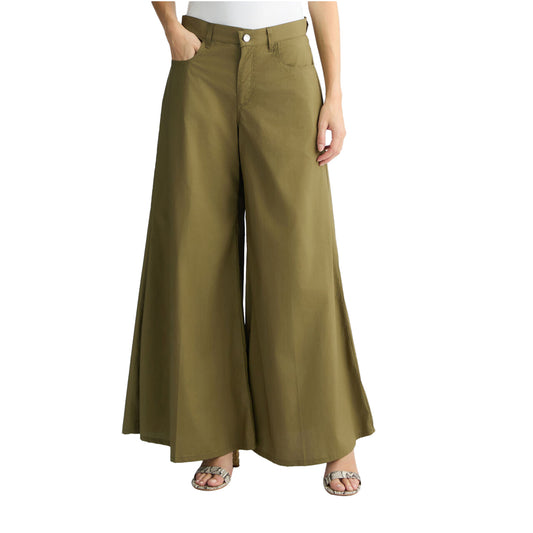 Pantaloni Donna gamba flare Verde oliva modella frontale