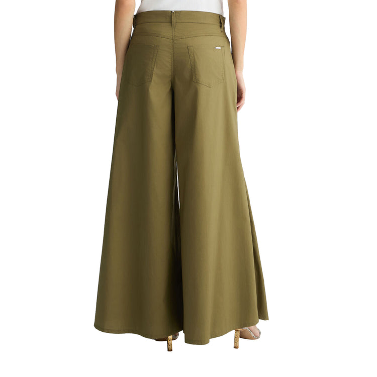 Pantaloni Donna gamba flare Verde oliva modella retro