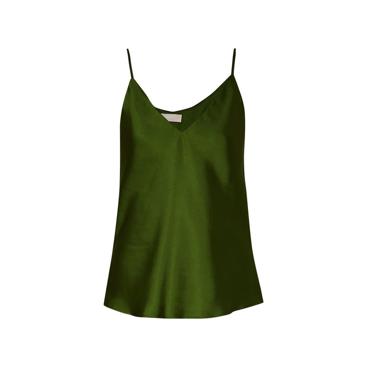 Top Donna in raso verde scuro