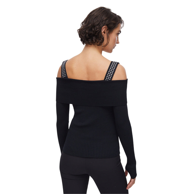 Maglia Donna modello off-shoulders Nero modella retro