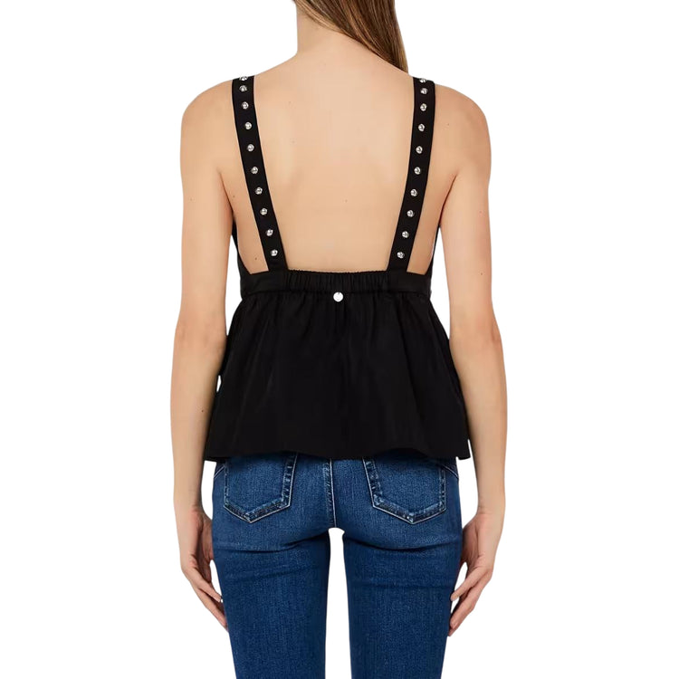 Top Donna con scollo a V e borchie Nero retro