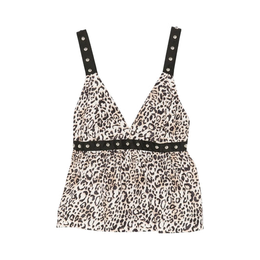 Top Donna animalier con scollo a V e borchie