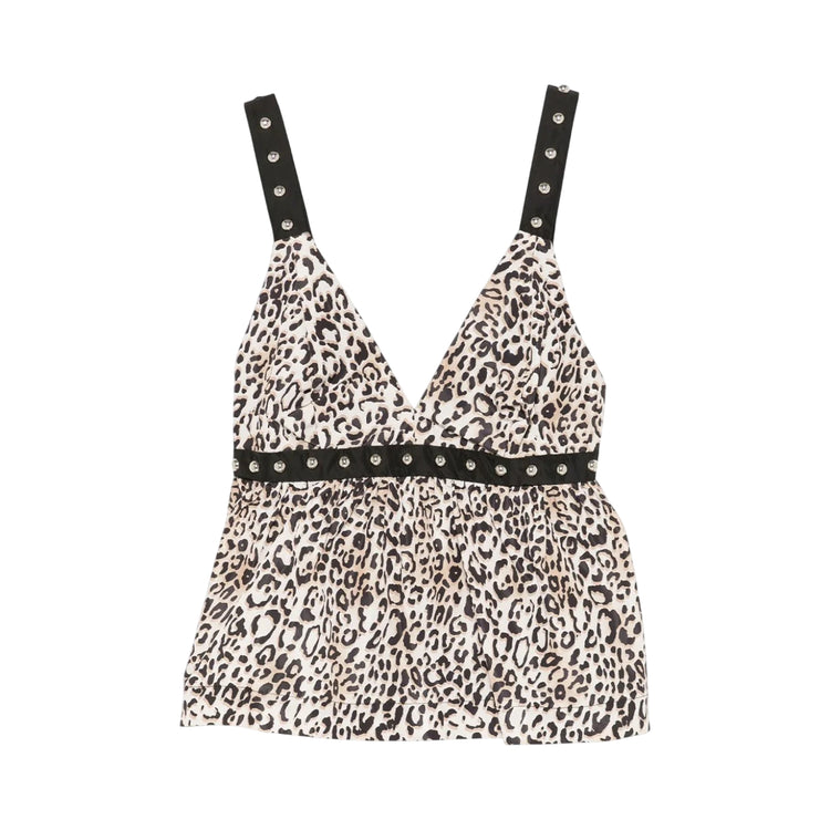 Top Donna animalier con scollo a V e borchie