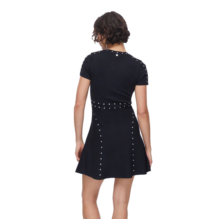 Abito corto Donna in maglia nera con borchie modella retro