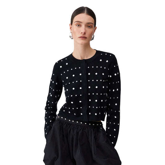 Cardigan Donna nero con borchie modella frontale