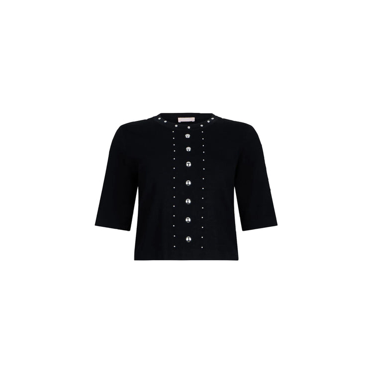 Maglia Donna a manica corta con borchie Nero