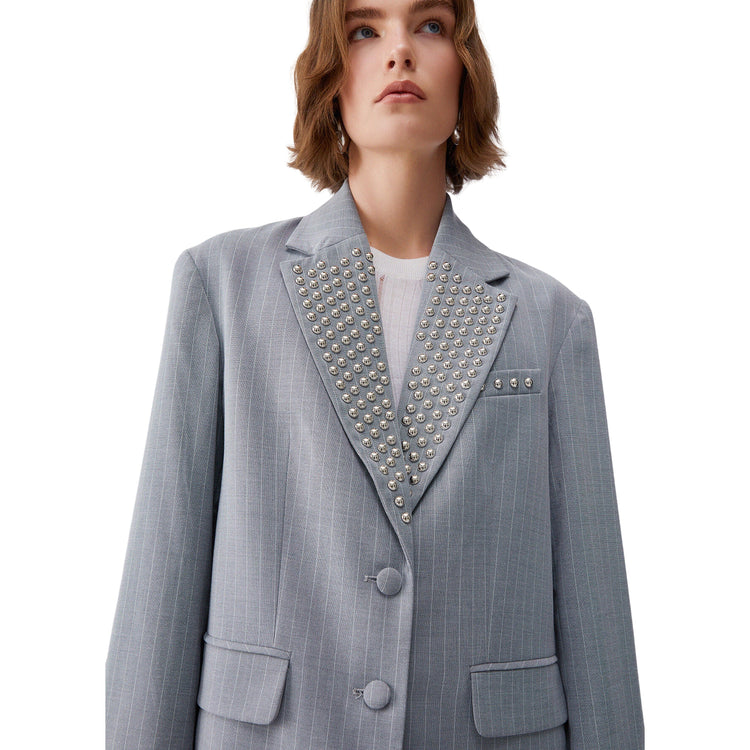 Giacca gessata con piccole borchie silver