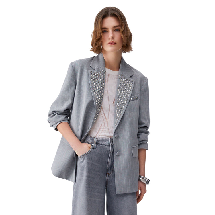 Giacca gessata con piccole borchie silver