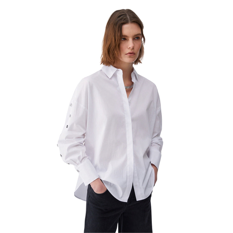 Camicia donna il popeline con borchie bianca