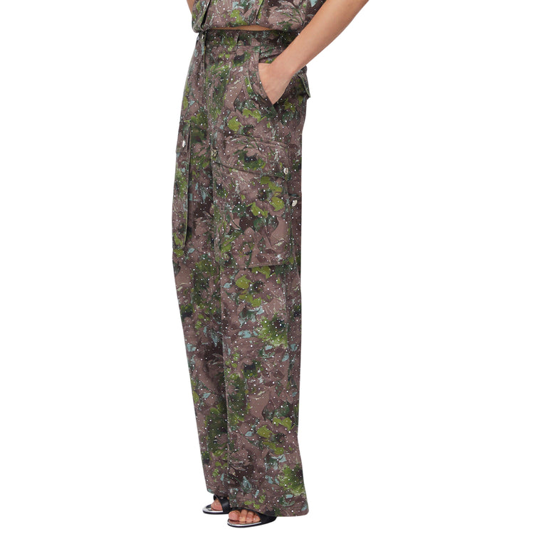 Pantaloni cargo wide leg con stampa floreale