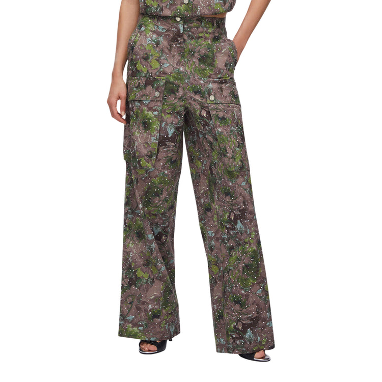 Pantaloni cargo wide leg con stampa floreale