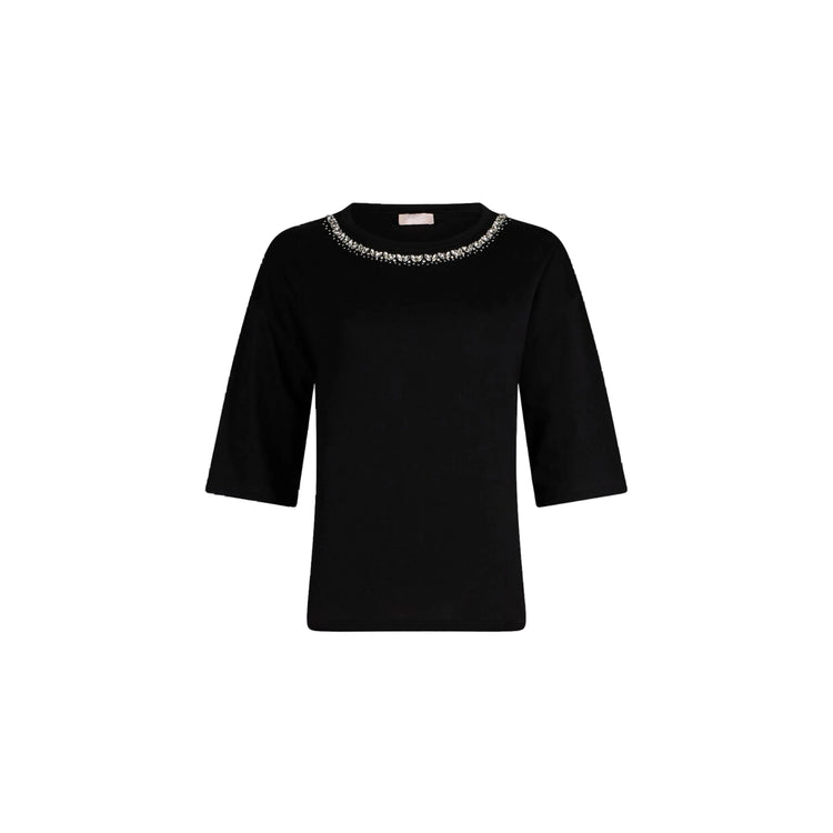 T-shirt Donna con applicazioni su scollo