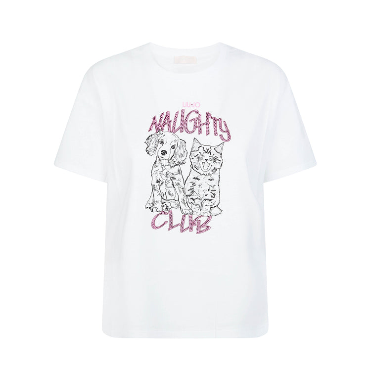 T-shirt bianca con stampa "Naughty club" 100% cotone