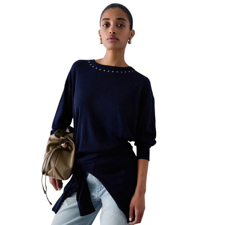 Maglia Donna in morbida lana, girocollo, con strass
