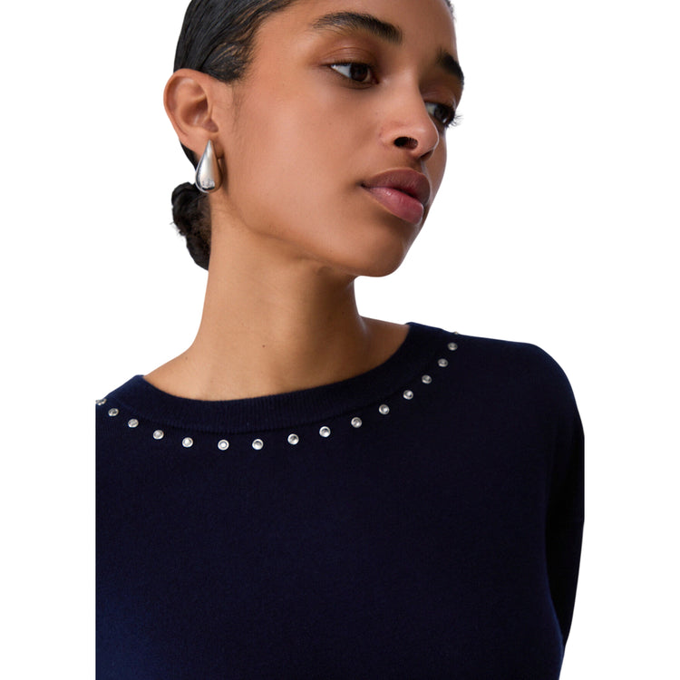 Maglia Donna in morbida lana, girocollo, con strass