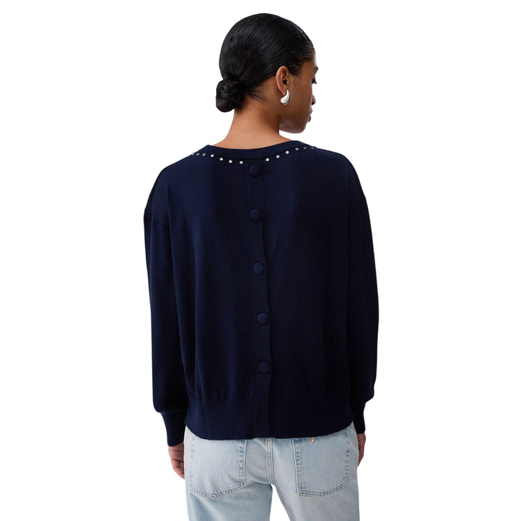 Maglia Donna in morbida lana, girocollo, con strass