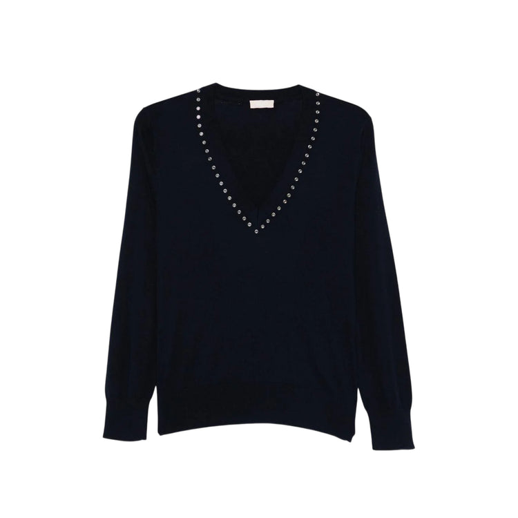 Maglia Donna in misto lana a tinta unita, con strass