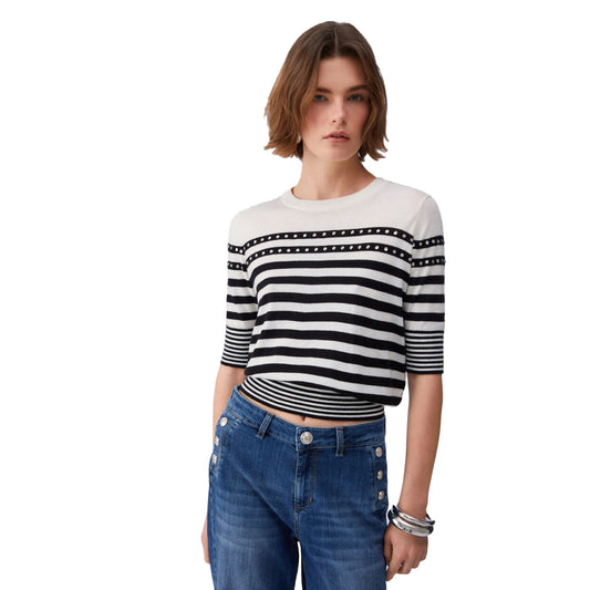 Maglia a righe Donna con gioielli Nero modella frontale