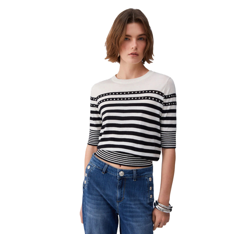 Maglia a righe Donna con gioielli Nero modella frontale