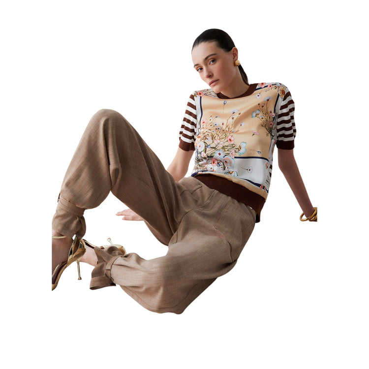 Pantaloni marroni con fiocco sulla caviglia